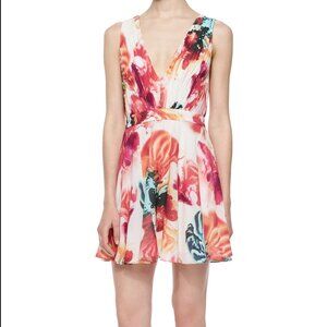 ALICE + OLIVIA Floral Posy Garden Lace Trim A-Line Flounce Dress